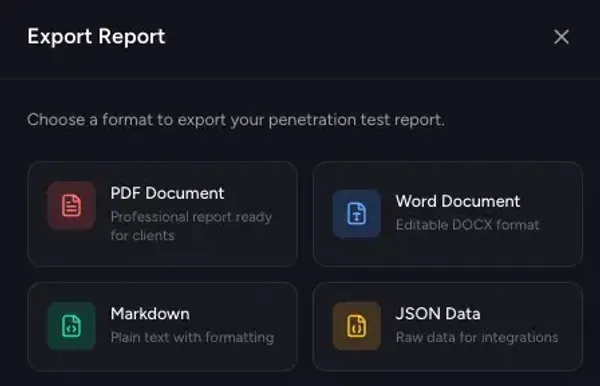 Pentest Report Export Options