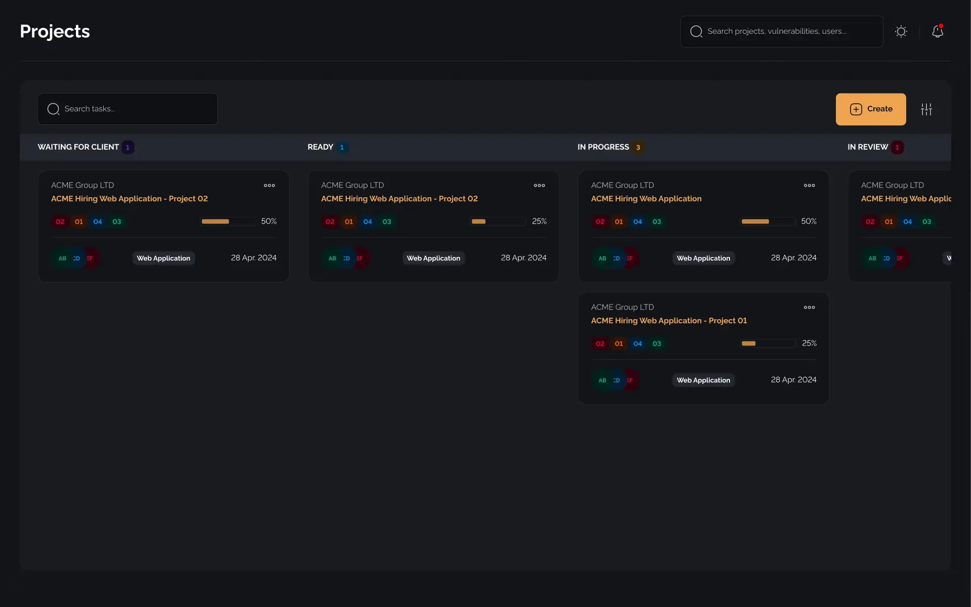 PentestPad project management dashboard