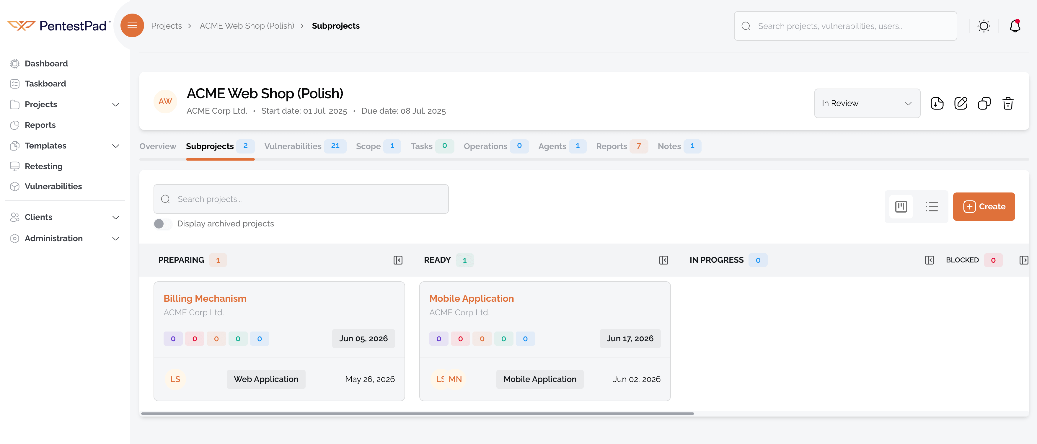 Subprojects Management