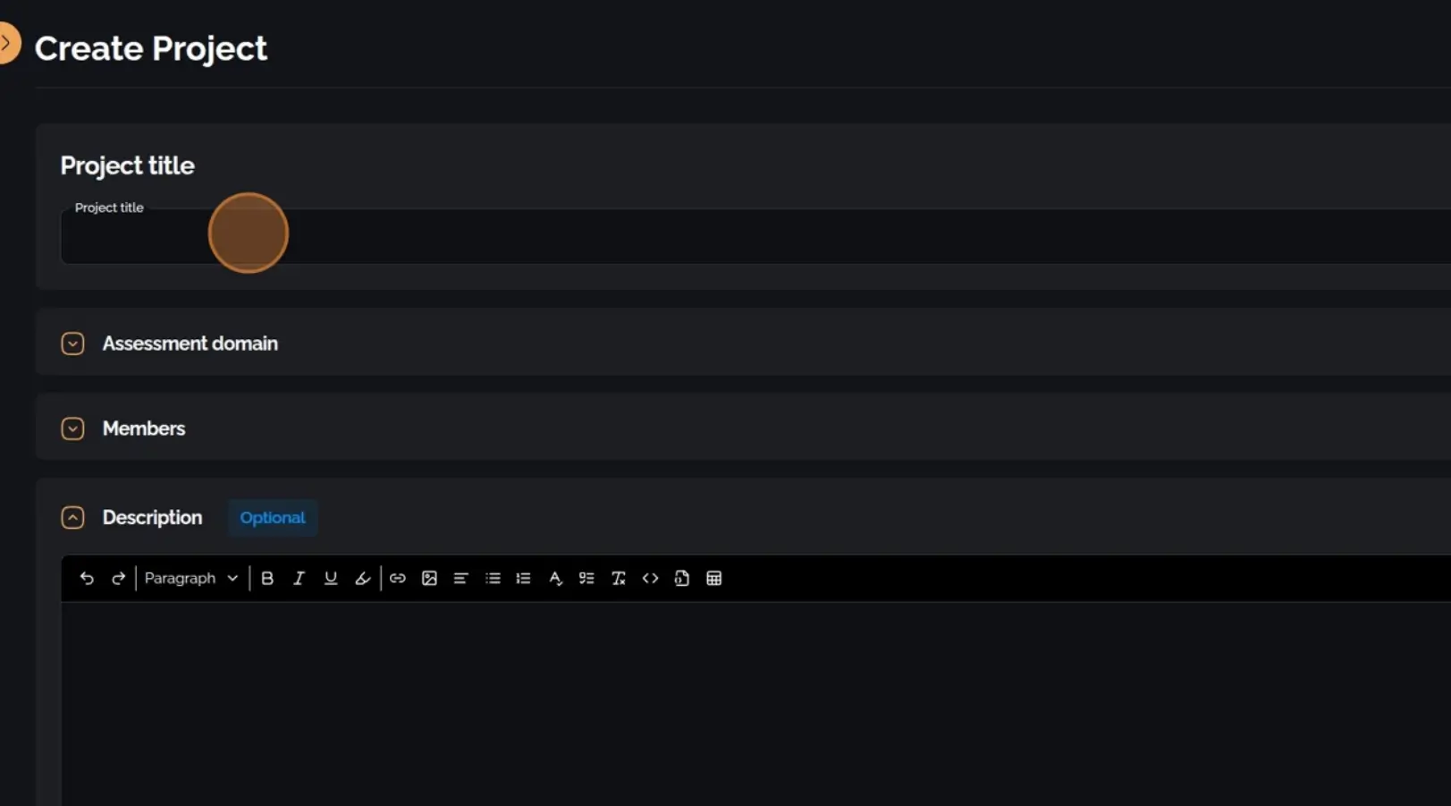 Form field for entering the project title