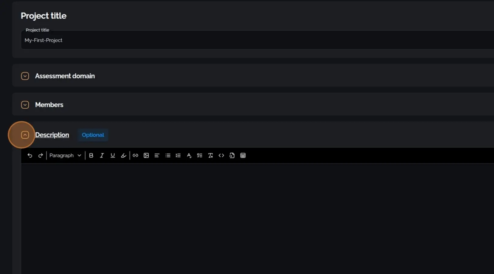 Text area for adding an optional project description