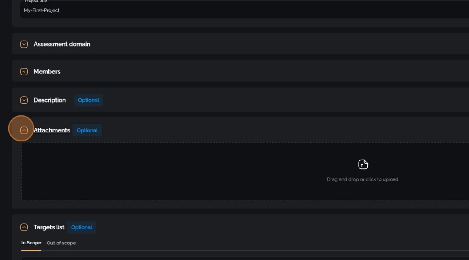 Section for uploading project attachments